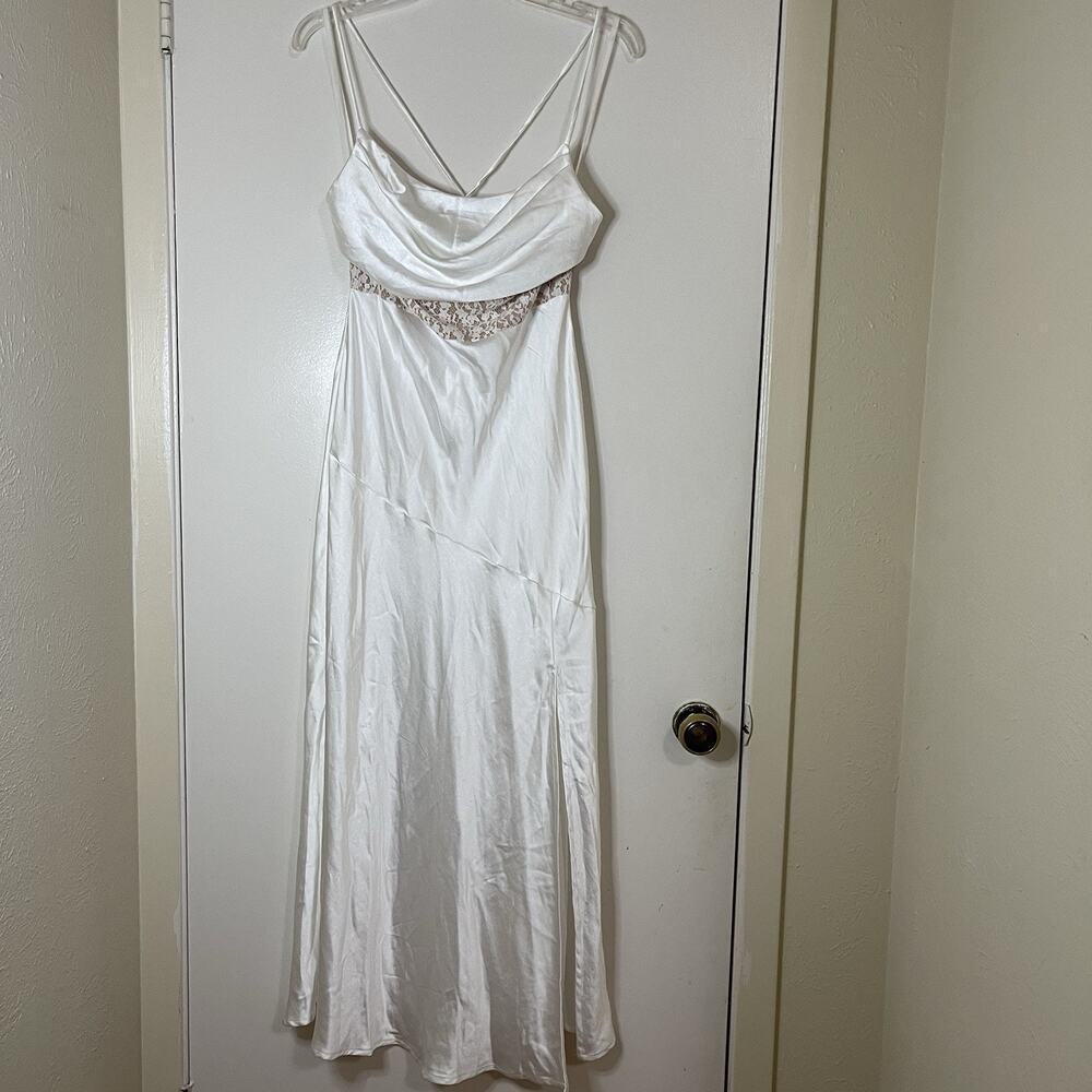 NEW! Selfie Leslie Golden Era Satin Lace Cowl Neck Midi White Dress XL st3125b01 - Picture 4 of 14